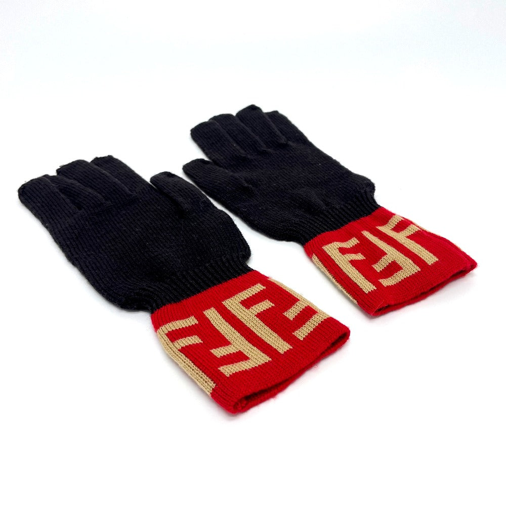 FENDI Glove wool Brown typex red Zucca Glove Women 8