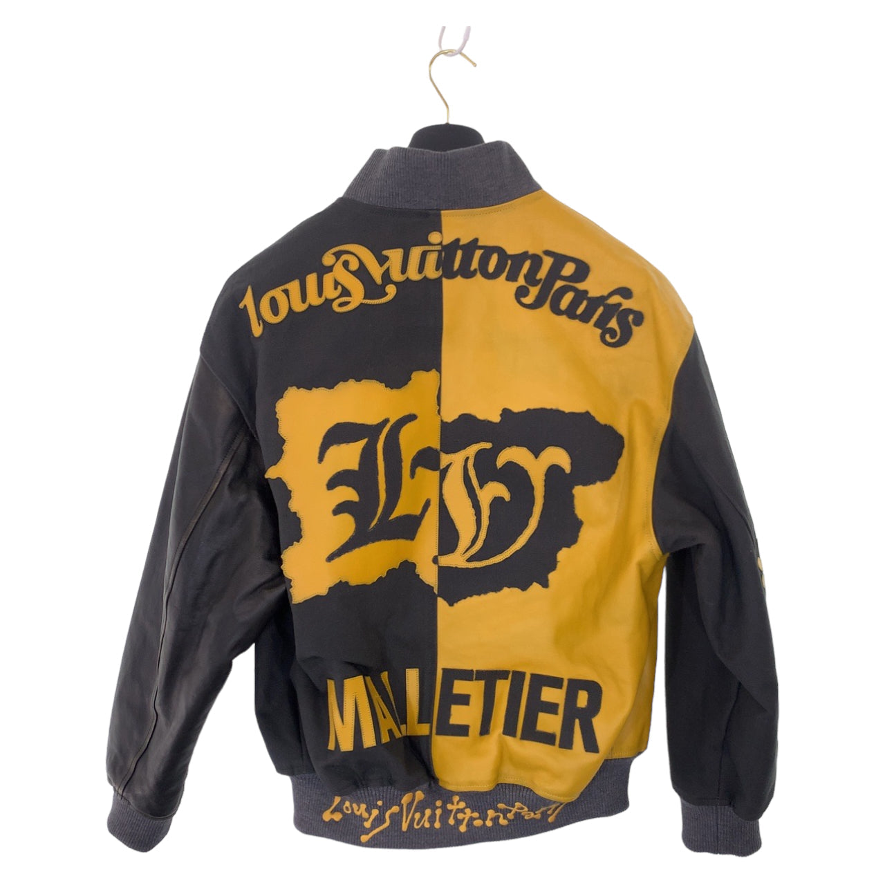 LOUIS VUITTON Riders jacket RM231 XS0 HOL76E Leather, Canvas Yellow gray Stadium jacket, leather jacket, rider jacket Mixed canvas leather bomber bicolor zip-up jacket mens 48