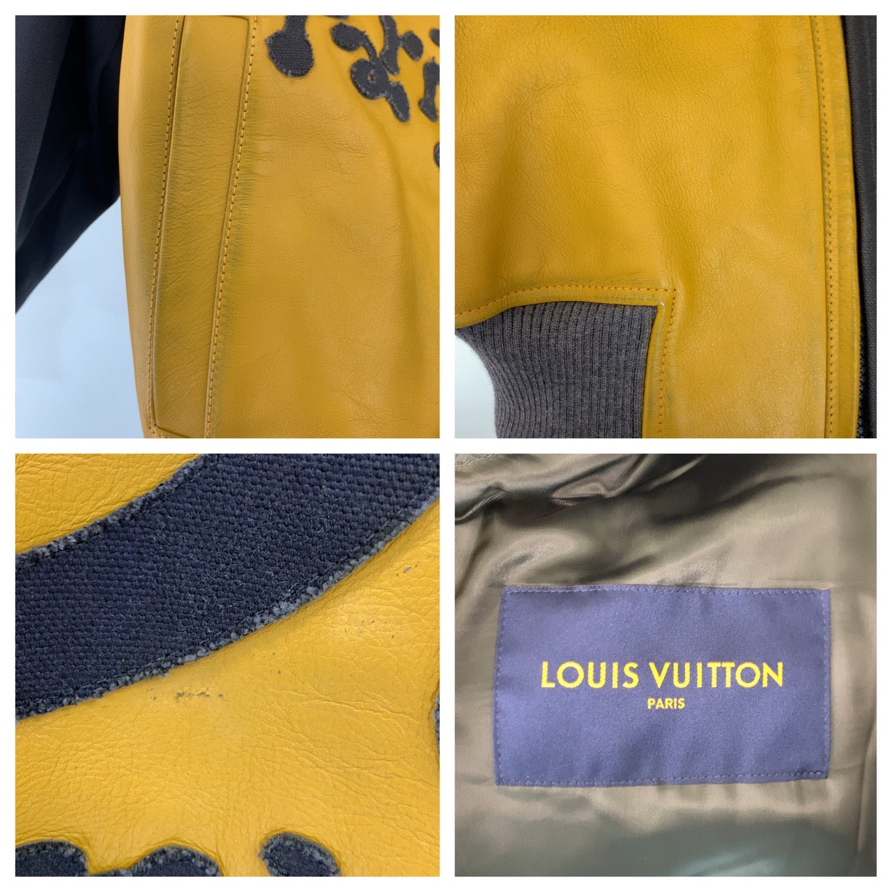 LOUIS VUITTON Riders jacket RM231 XS0 HOL76E Leather, Canvas Yellow gray Stadium jacket, leather jacket, rider jacket Mixed canvas leather bomber bicolor zip-up jacket mens 48