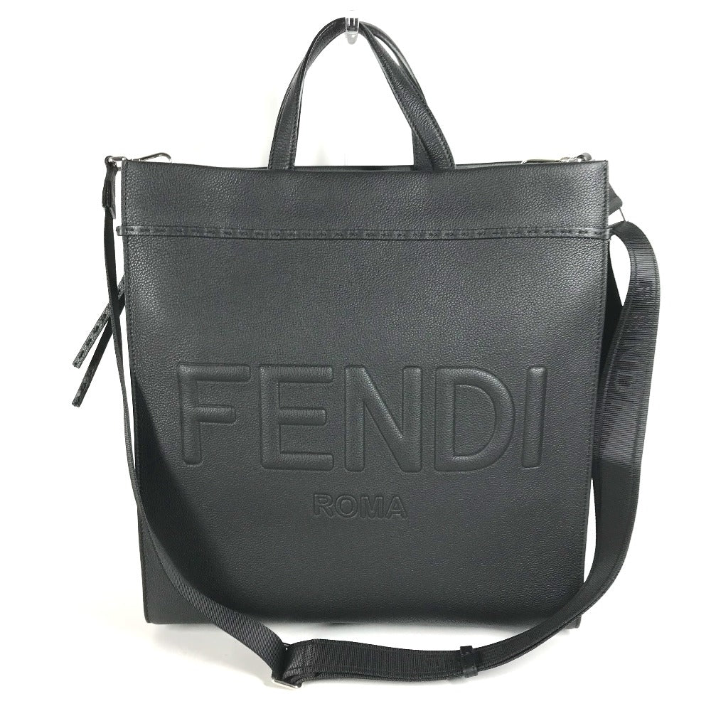 FENDI Tote Bag 7VA583 leather black shoulder bag shopper medium mens
