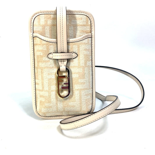 FENDI Pouch 7AS131 viscose/leather beige Smartphone case Zucca logo phone pouch, smartphone pouch Women