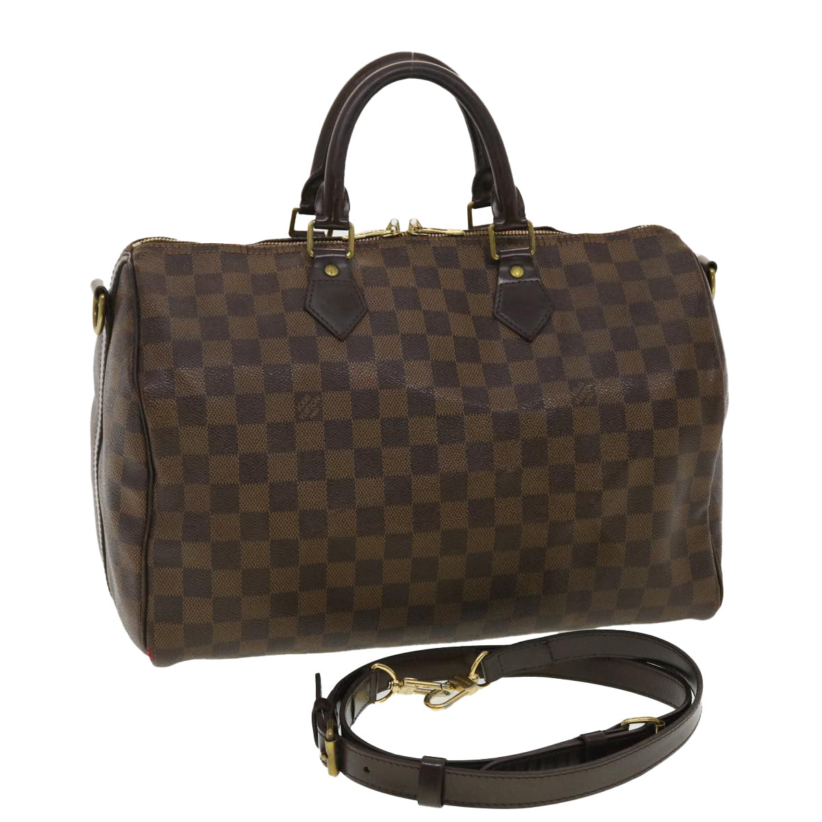 LOUIS VUITTON Damier Ebene Speedy Bandouliere 35 Hand Bag N41366 LV Auth 40583