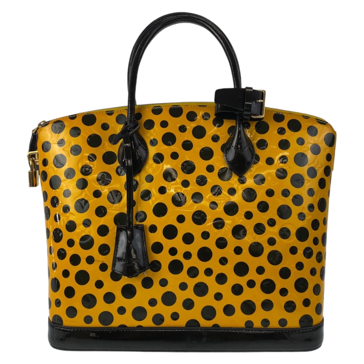 LOUIS VUITTON Handbag M91398 Patent leather Yellow Black Gold Metal Monogram Vernis LockitMM Yayoi Kusama