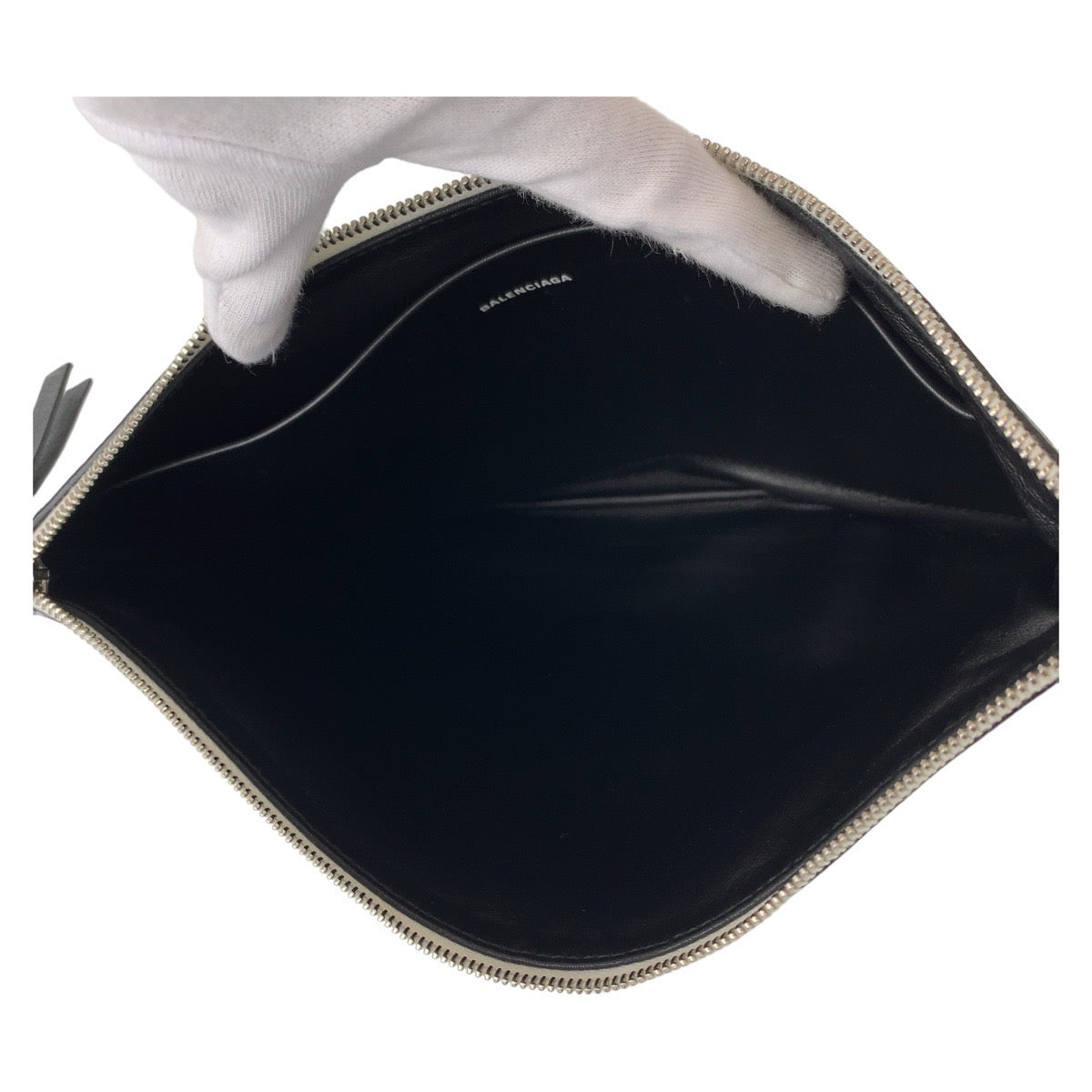 BALENCIAGA Clutch bag leather Black Green SilverMetal Clutch bag business bag Magazine Print mens