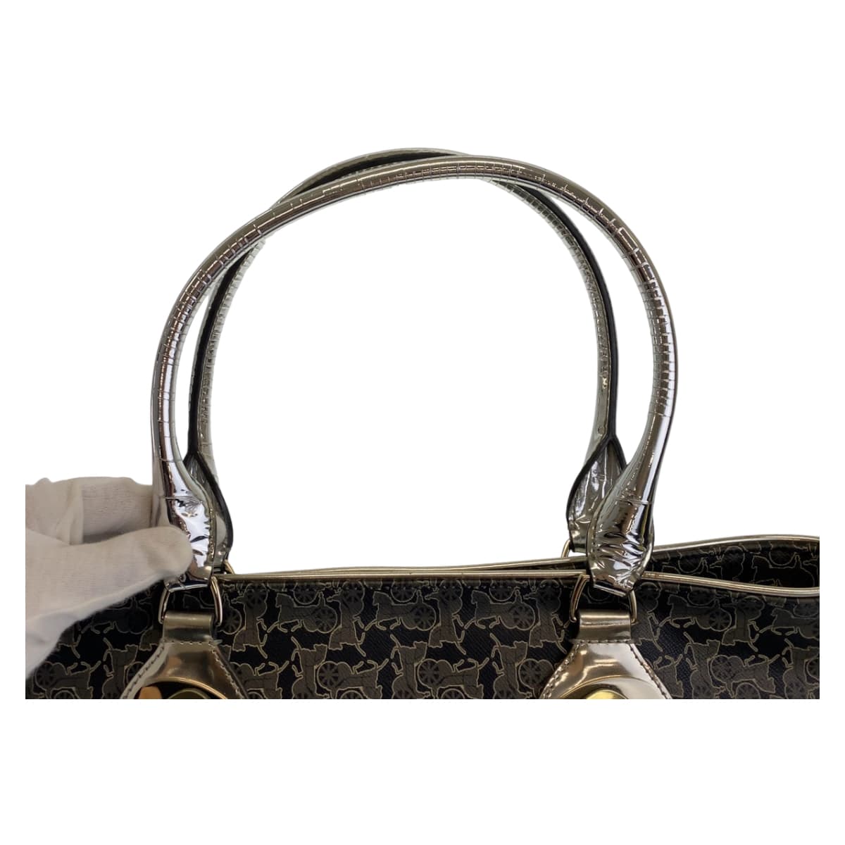 CELINE Tote Bag PVC Grey Multicolor SilverMetal Tote Bag Shoulder Bag Handbag Sulky Carriage Pattern Women