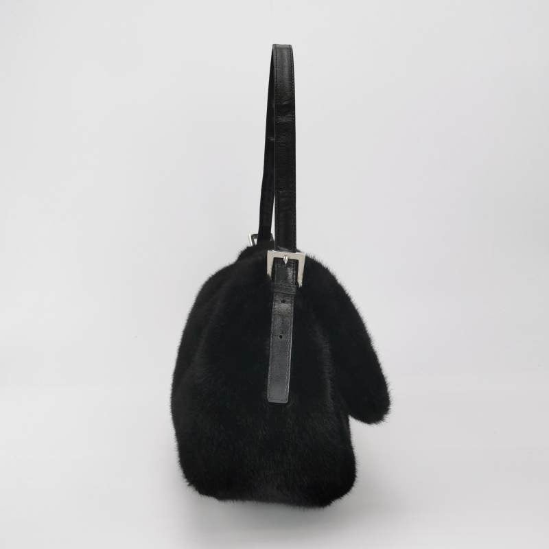 Fendi Mamma Baguette Black Faux Fur Shoulder Bag