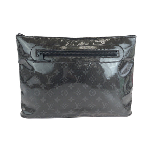 LOUIS VUITTON Clutch bag M63373 Patent leather Black SilverMetal Clutch bag business bag Monogram Eclipse pochette cosmos mens