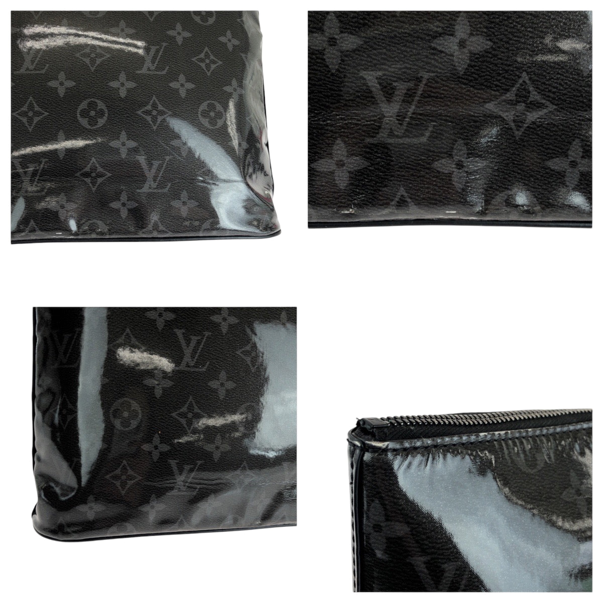 LOUIS VUITTON Clutch bag M63373 Patent leather Black SilverMetal Clutch bag business bag Monogram Eclipse pochette cosmos mens Used