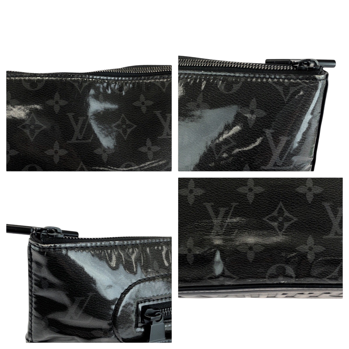 LOUIS VUITTON Clutch bag M63373 Patent leather Black SilverMetal Clutch bag business bag Monogram Eclipse pochette cosmos mens Used