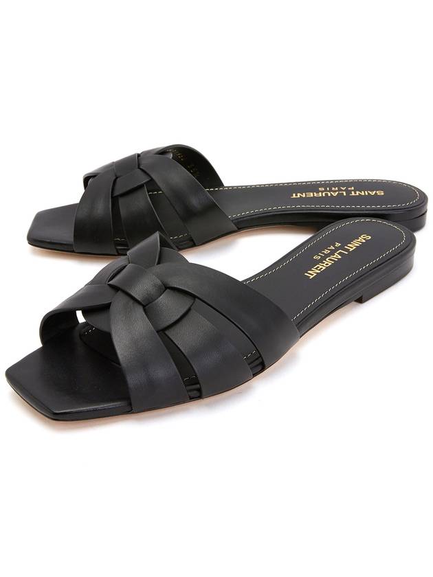Luxury Saint Laurent Trending 2025 Tribute Smooth Leather Flat Mules Black