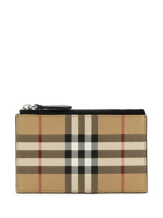 Luxury Burberry Check Zipper Card Wallet Beige