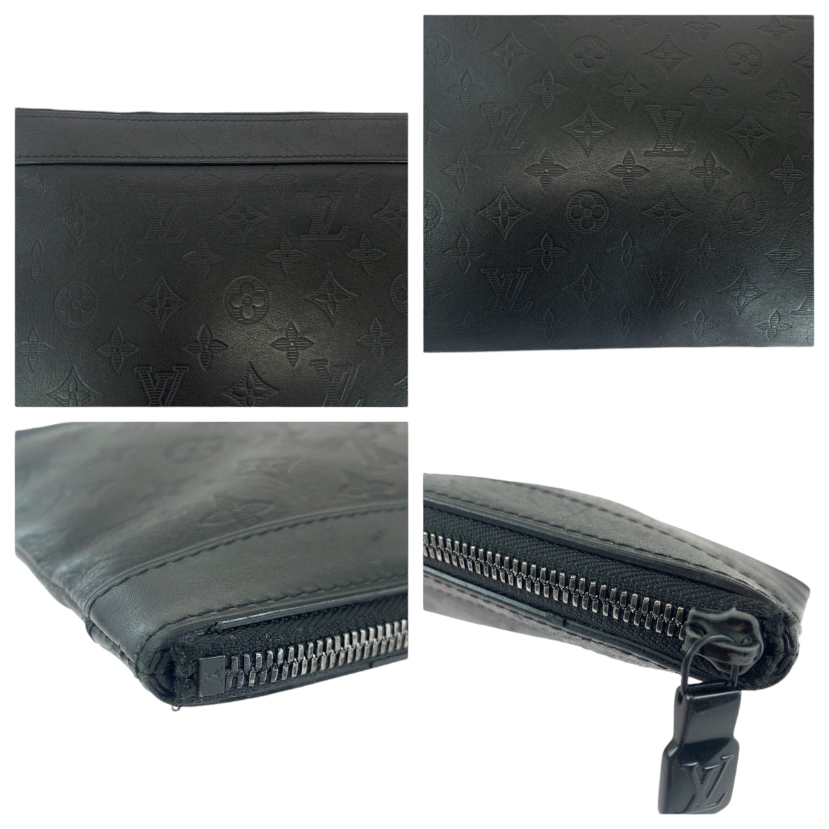 LOUIS VUITTON Clutch bag M62903 leather Black black Clutch bag business bag Monogram shadow Pochette Discovery mens Used