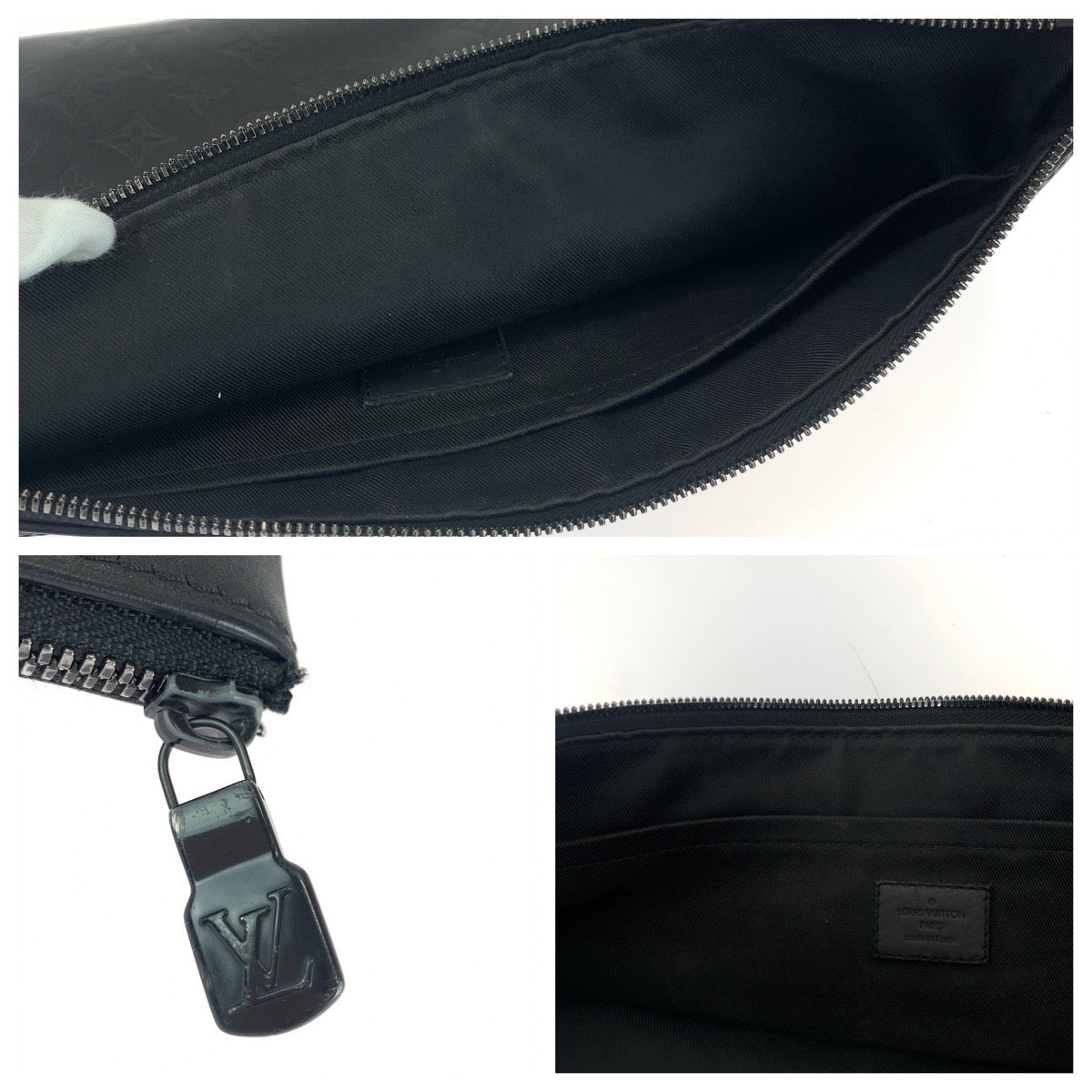 LOUIS VUITTON Clutch bag M62903 leather Black black Clutch bag business bag Monogram shadow Pochette Discovery mens Used