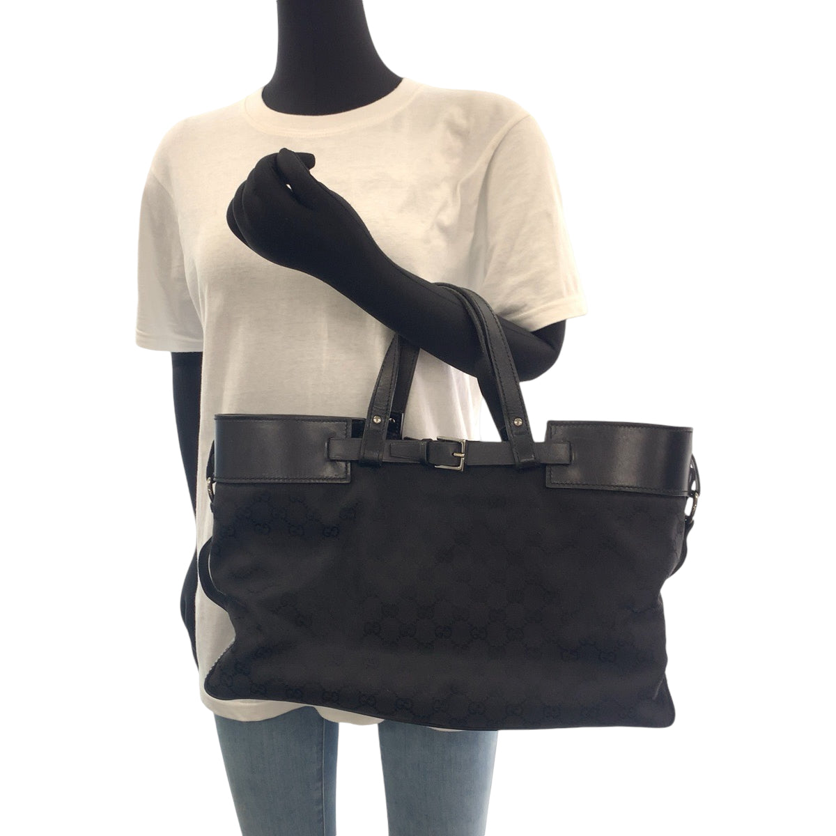 GUCCI Tote Bag 106251 GG canvas Black SilverMetal Tote Bag Shoulder Bag Women Used