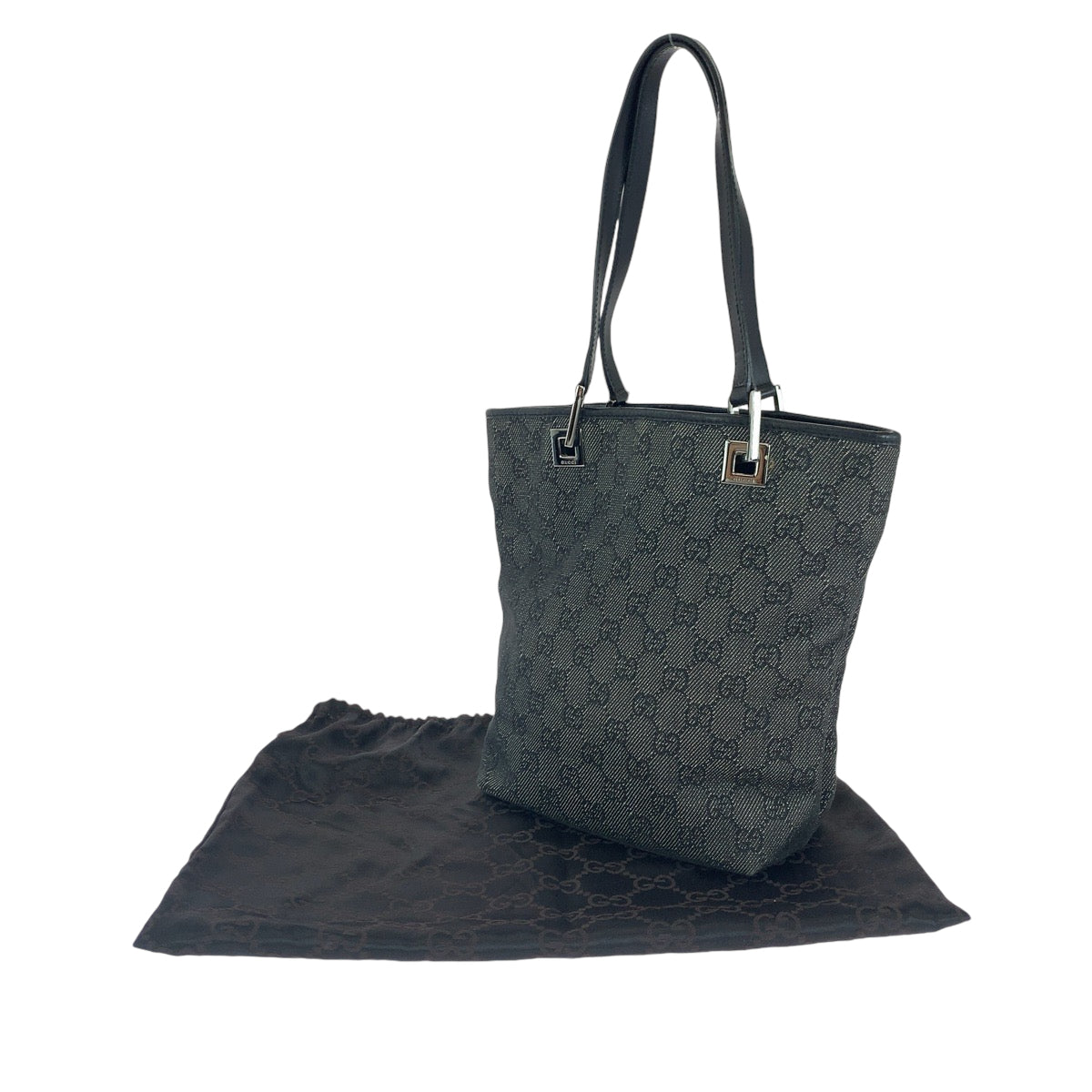GUCCI Tote Bag 31244 GG canvas Black SilverMetal Tote Bag handbag Women Used