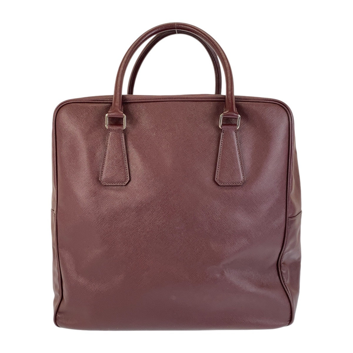 PRADA Boston Duffel bag leather Wine Red SilverMetal Safiano Triangle With logo