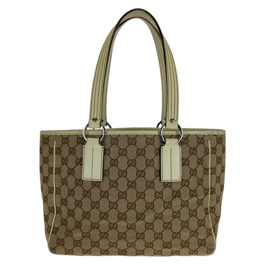 GUCCI Tote Bag 11309 GG canvas, leather beige white white Tote Bag Shoulder Bag Women Used