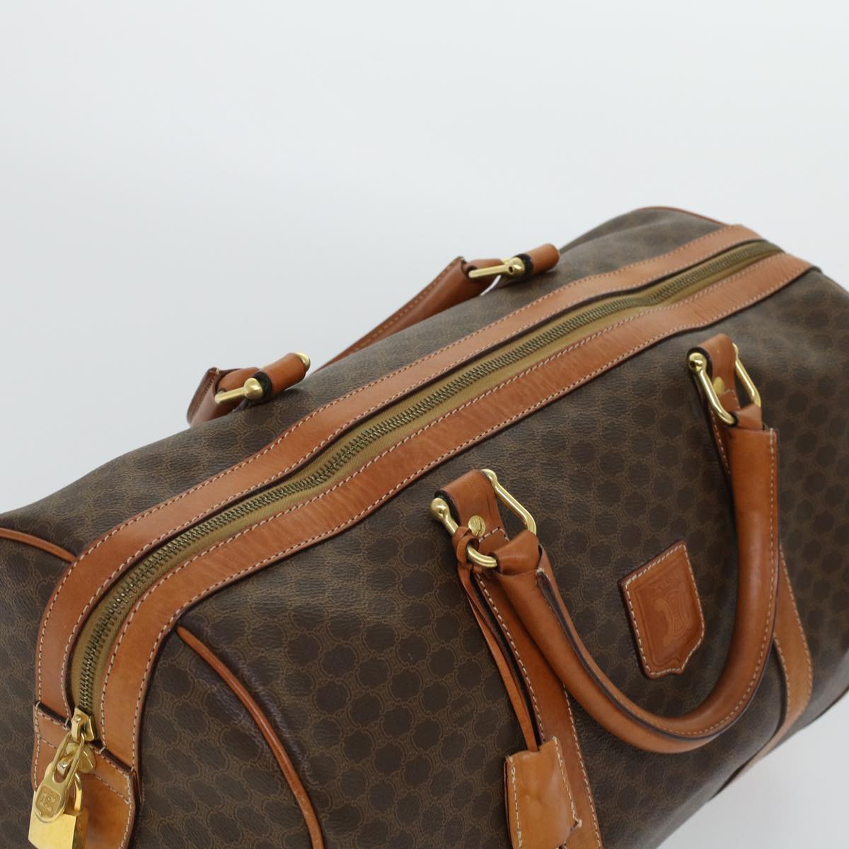 Luxury CELINE Macadam Canvas Boston Bag PVC Leather Brown  41216