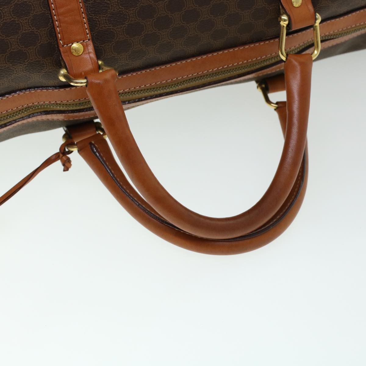 Luxury CELINE Macadam Canvas Boston Bag PVC Leather Brown  41216