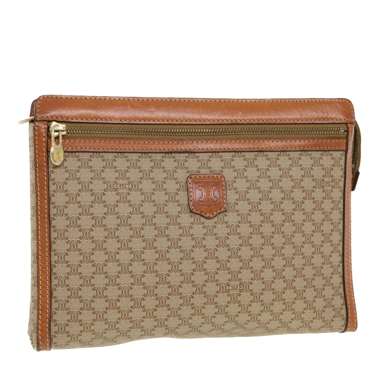 Luxury CELINE Macadam Canvas Clutch Bag PVC Leather Beige  41223
