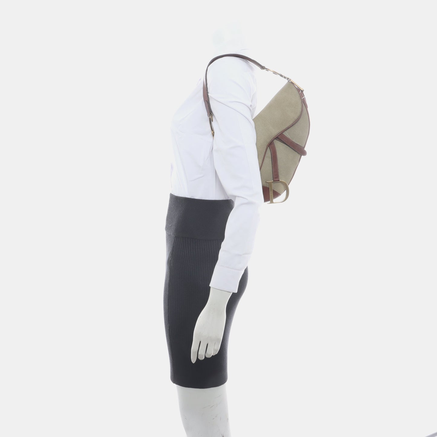 Dior Saddle Vintage Khaki Canvas with Brown Leather Gold Hardware