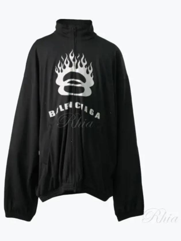 Luxury Balenciaga Trending 2026 Flame Print Zip-Up Jacket Black