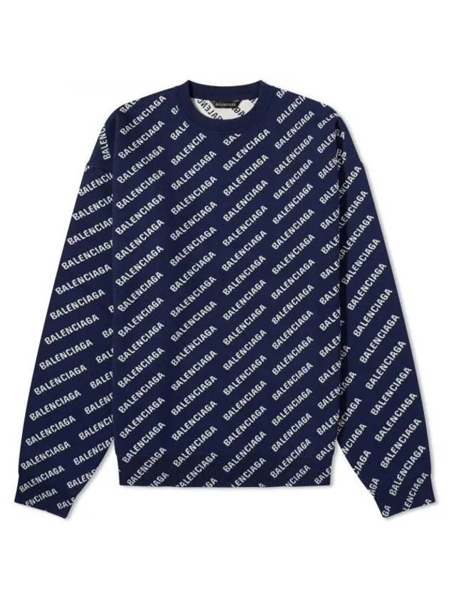 Luxury Balenciaga Trending 2026 Allover Logo Crew Sweatshirt Navy