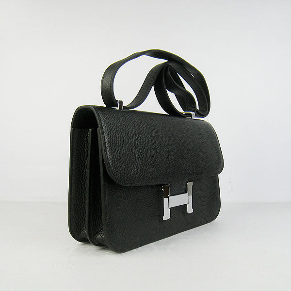 Luxury Hermes Calf Leather Message Bag H020 Black Silver
