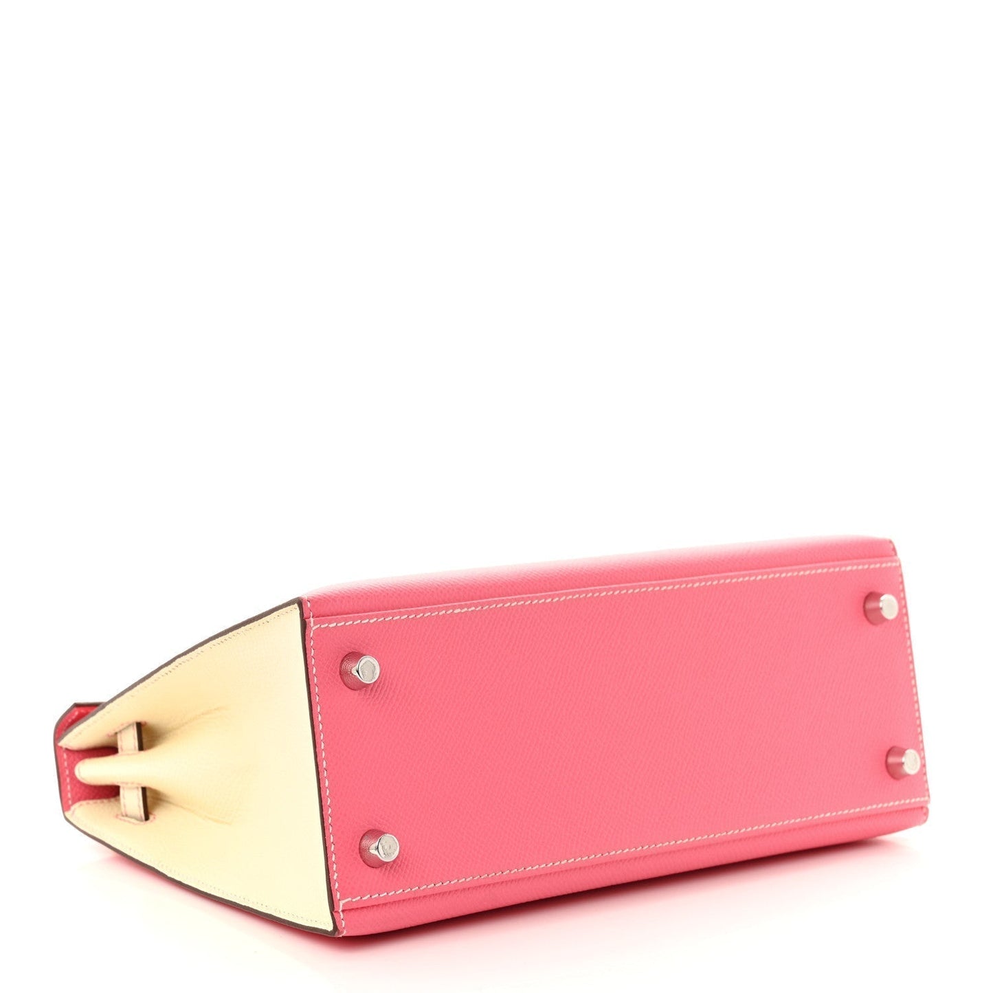Hermes Epsom Bi-Color Horseshoe Kelly Sellier 25 Rose Azalee Craie