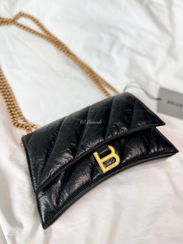 Luxury Balenciaga Trending 2026 Crush XS Chain Quilted Shoulder Bag Black