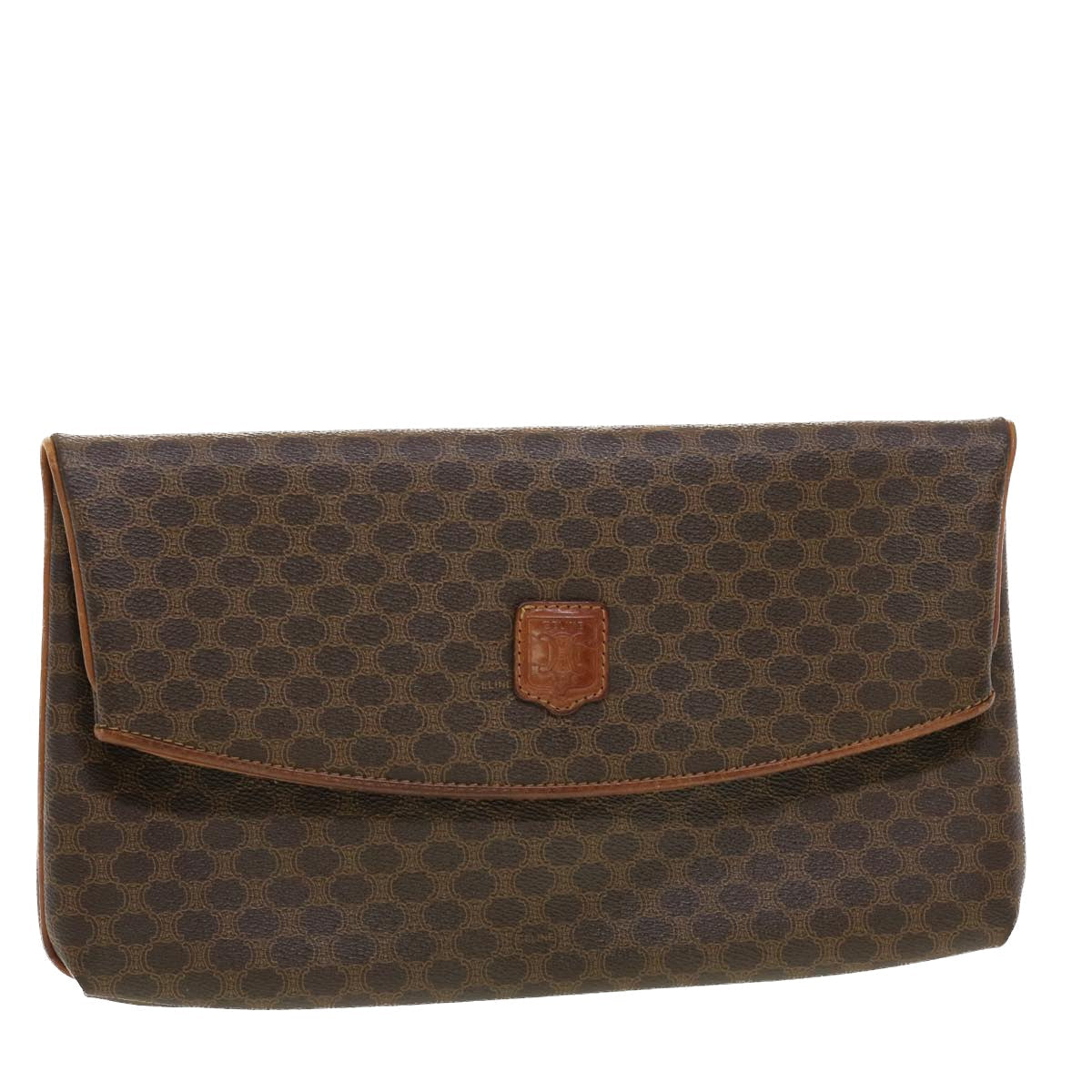 Luxury CELINE Macadam Canvas Clutch Bag PVC Leather Brown  42837