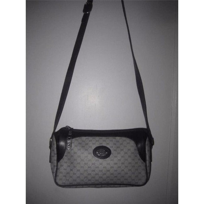 Gucci Vintage Navy Leather Small G Logo Coated Canvas In Shades Of Blue Leather