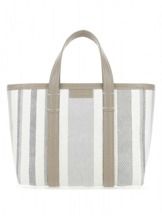 Luxury Balenciaga Trending 2026 Barbes East West Raffia Striped Shopper Tote Bag Grey