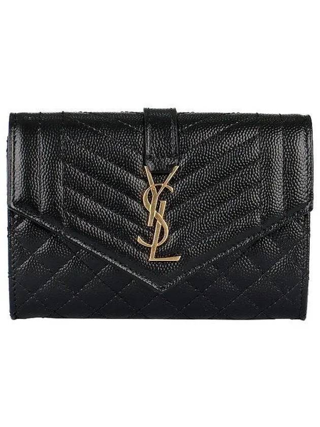Luxury Saint Laurent Trending 2025 Matelasse Monogram Envelope Small Half Wallet Black