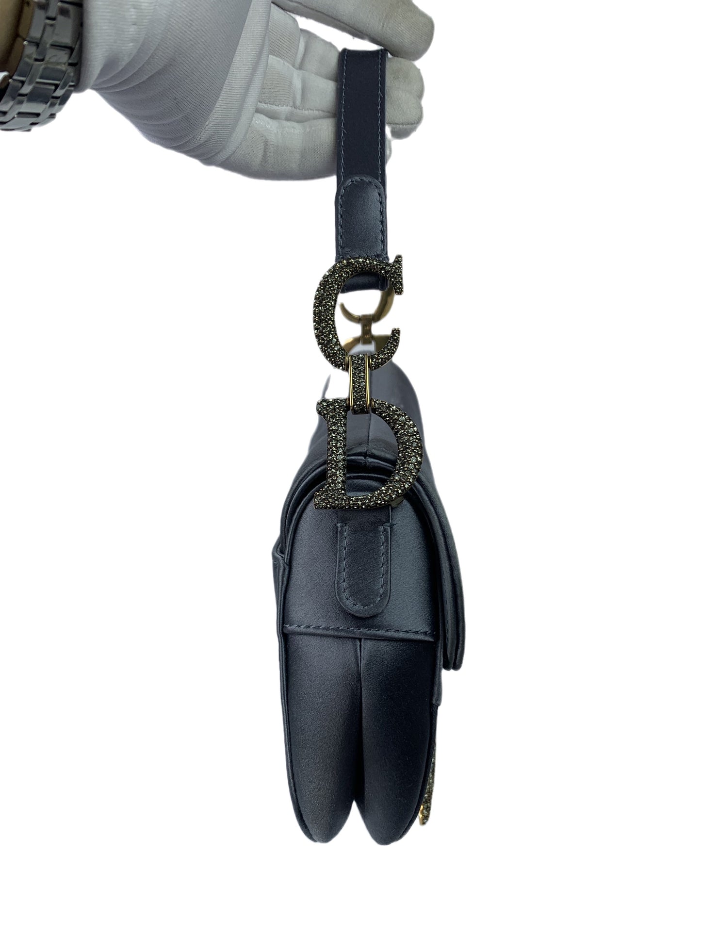 Dior Saddle Mini Silk Greyish Blue with crystals