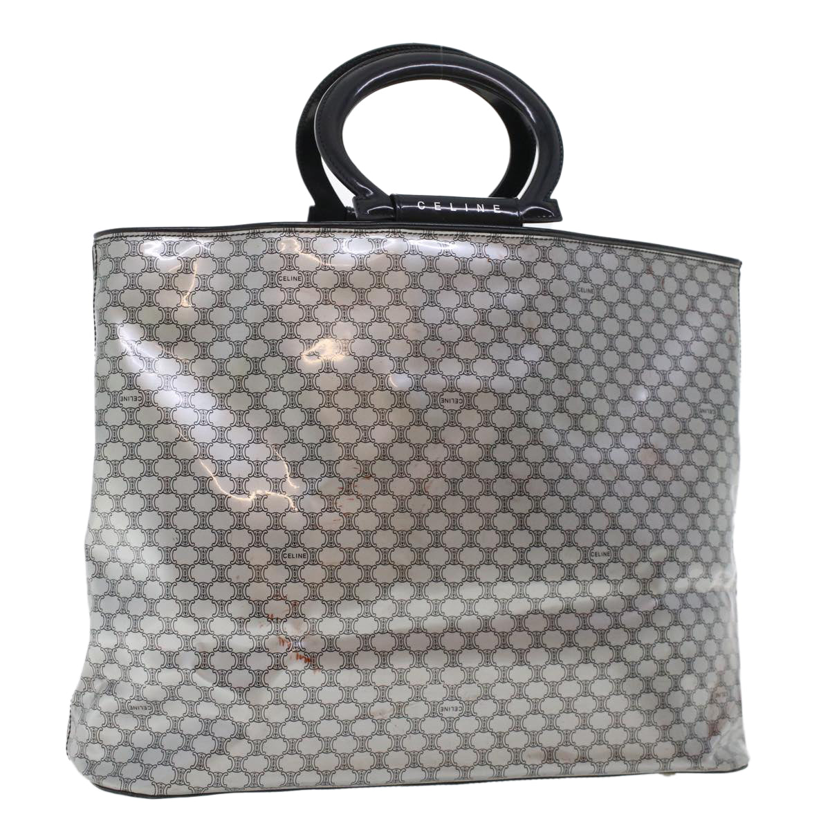 Luxury CELINE Macadam Canvas Hand Bag Enamel Silver  43874