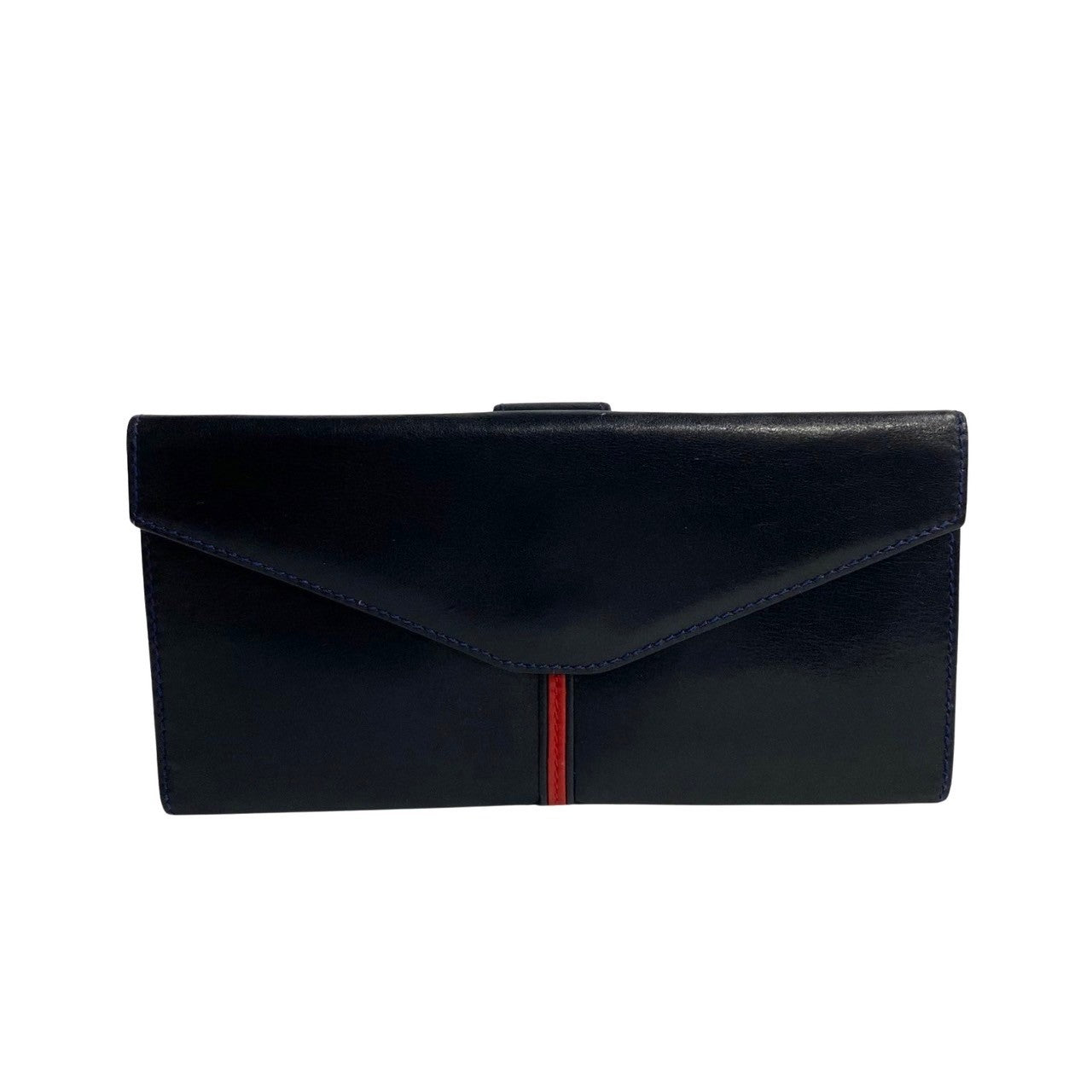 GUCCI Long Wallet Purse leather Navy GG logo Metal Sherry line Women