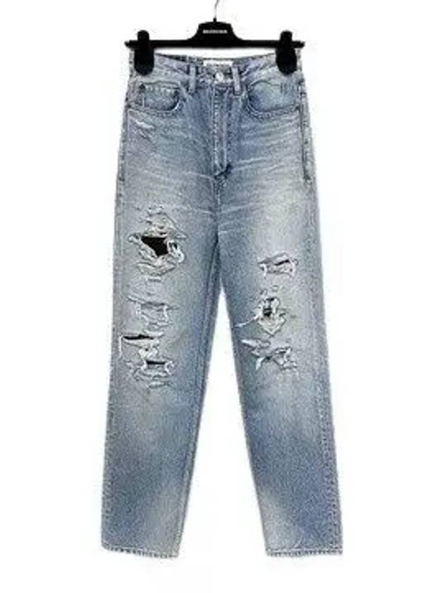 Luxury Balenciaga Trending 2026 WoMen's Distressed Denim Straight Jeans Vintage Blue