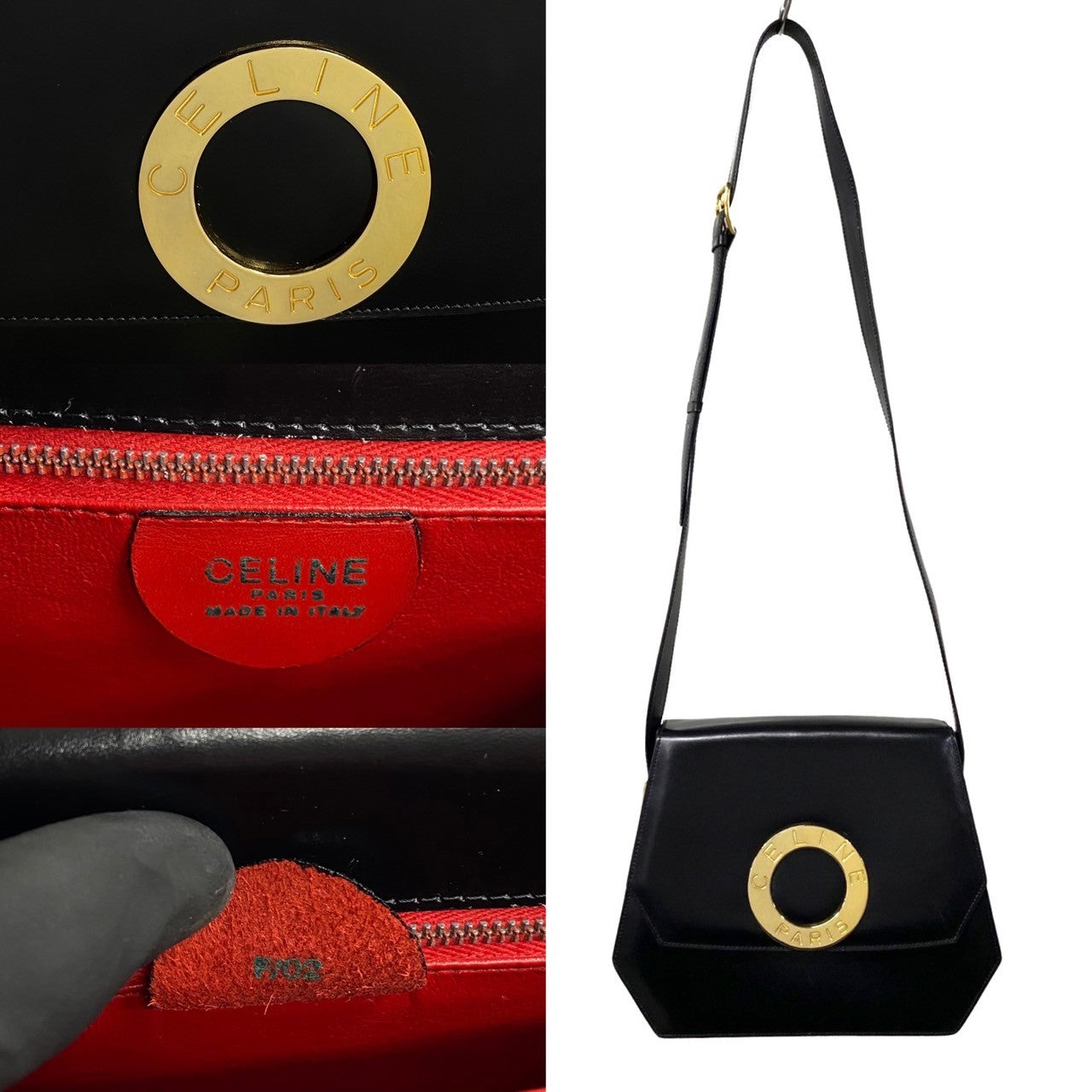 CELINE Shoulder Bag Calfskin black Circle logo Women