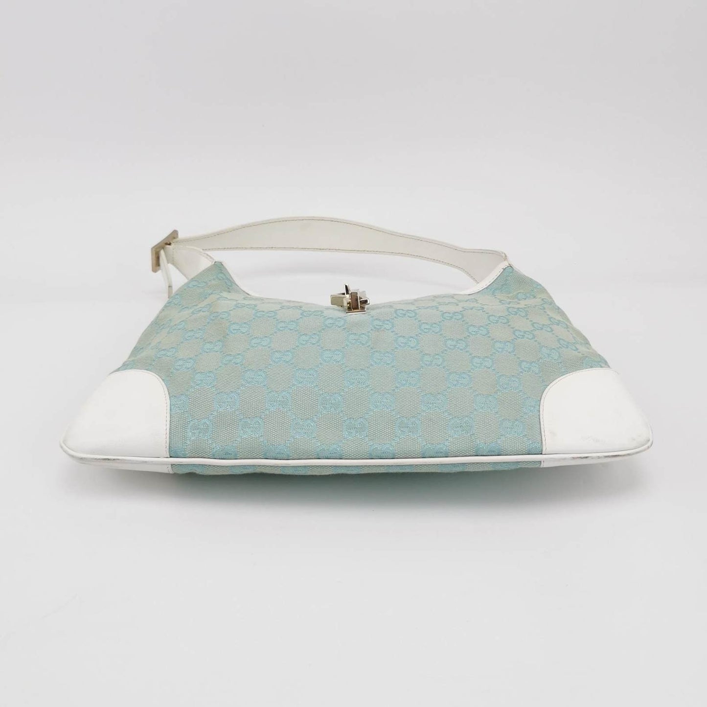 Gucci Jackie Vintage Blue Nylon White Leather Shoulder Bag Medium