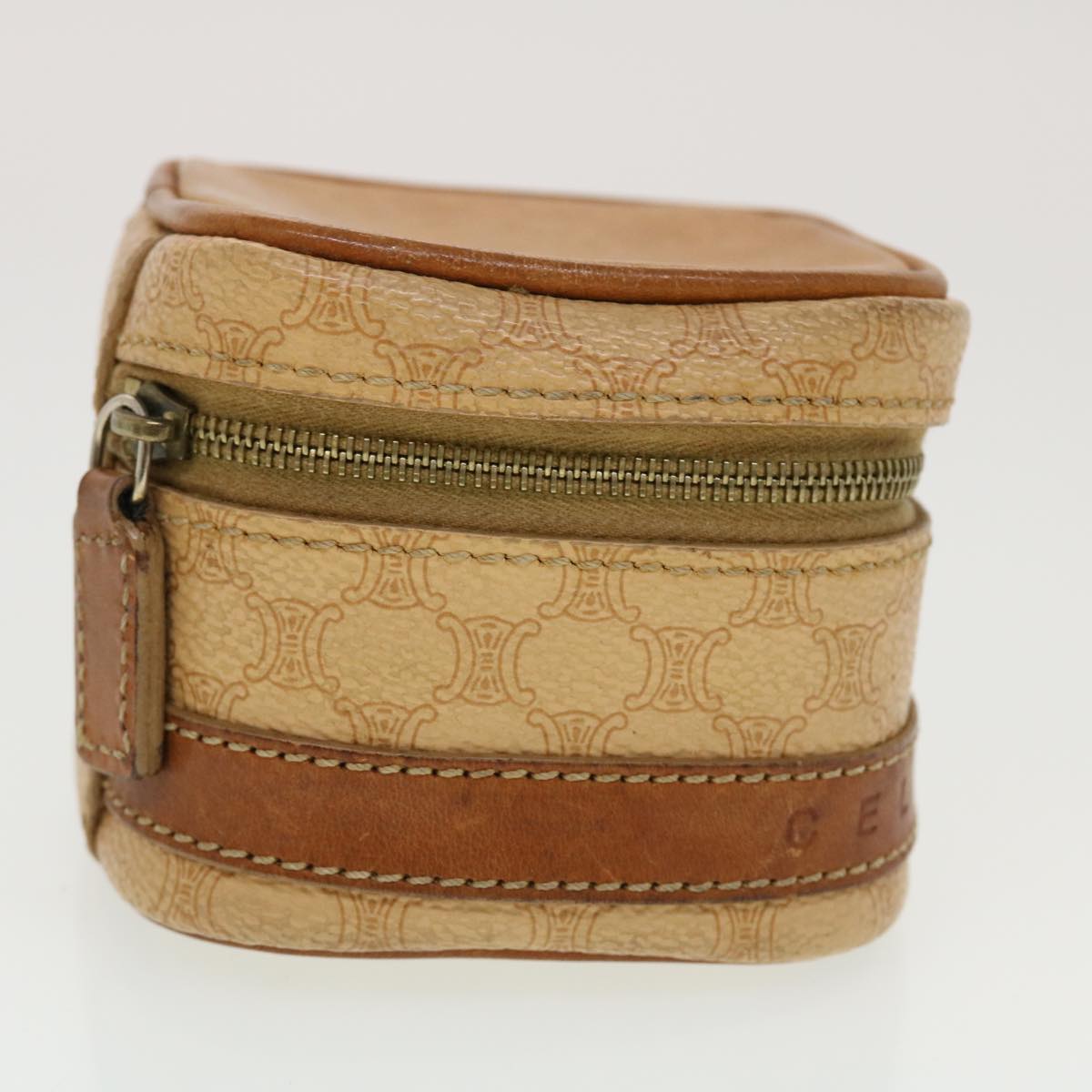 Luxury CELINE Macadam Canvas Pouch PVC Leather Beige  44512