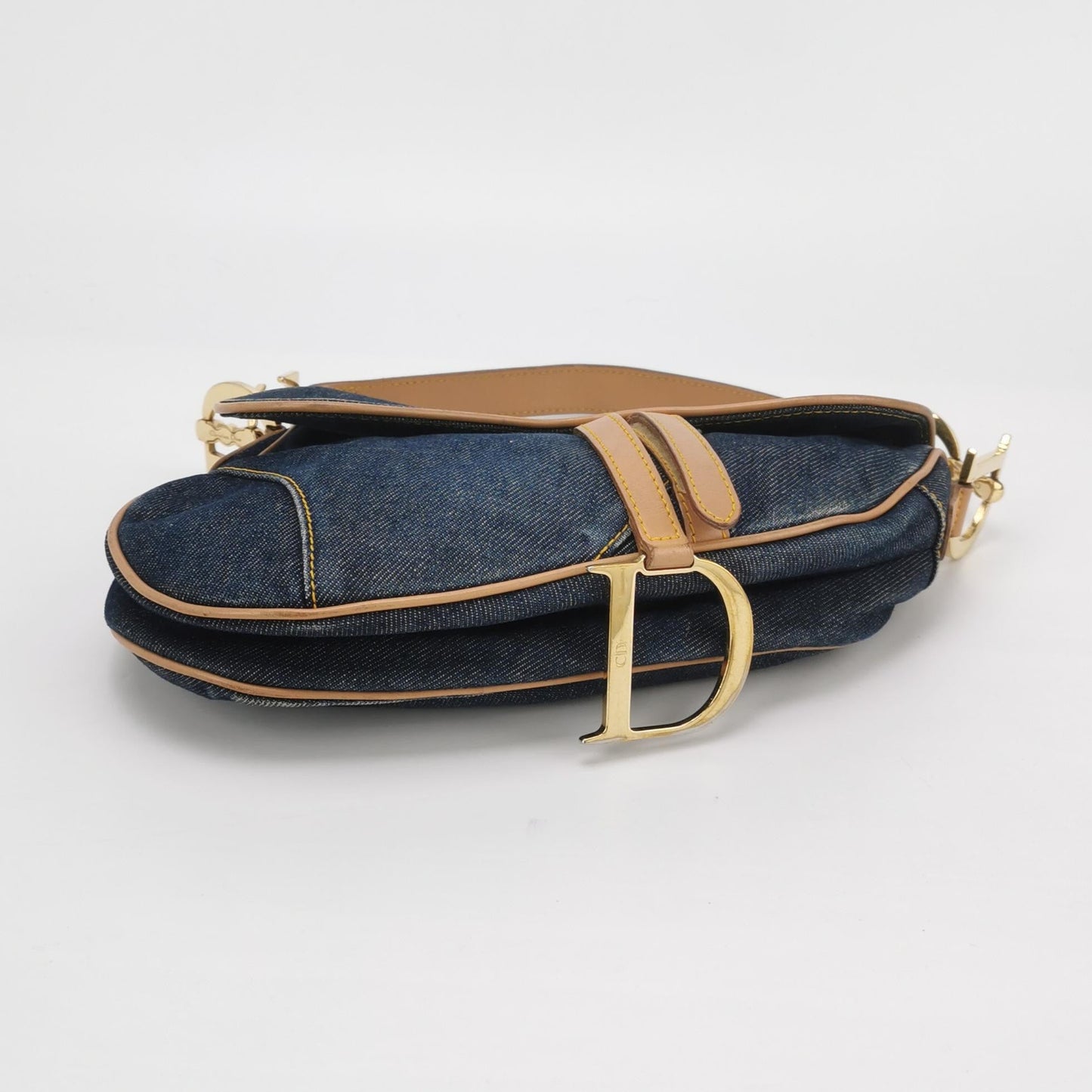 Dior Saddle Vintage Navy Denim with Silk Lining and Leather Trim