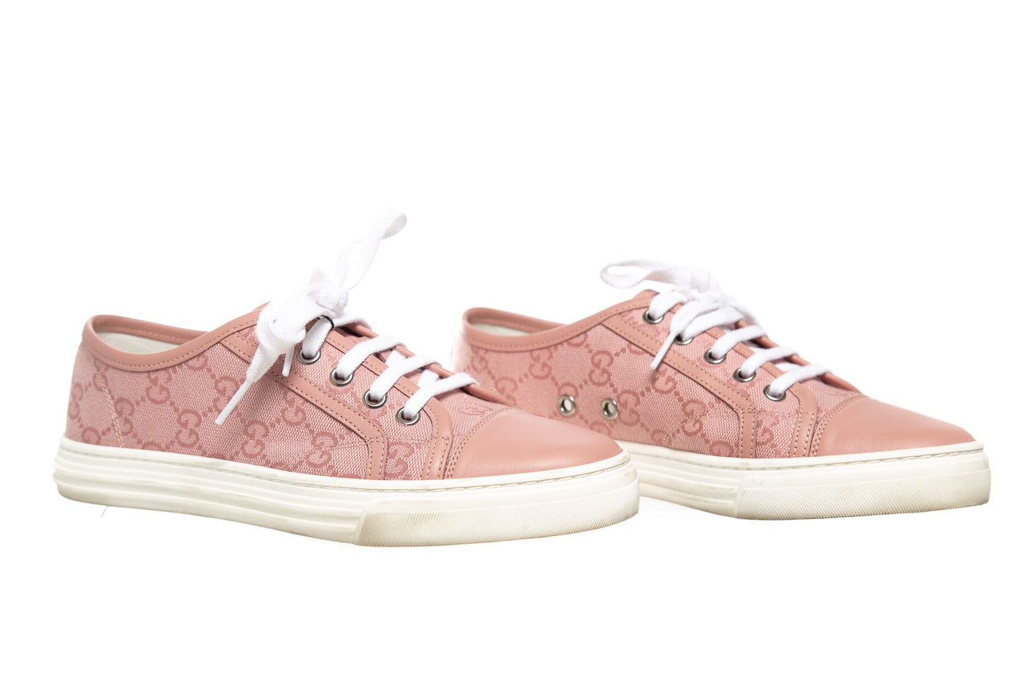 Gucci Pink Canvas GG Lace Up Sneakers SZ 35.5