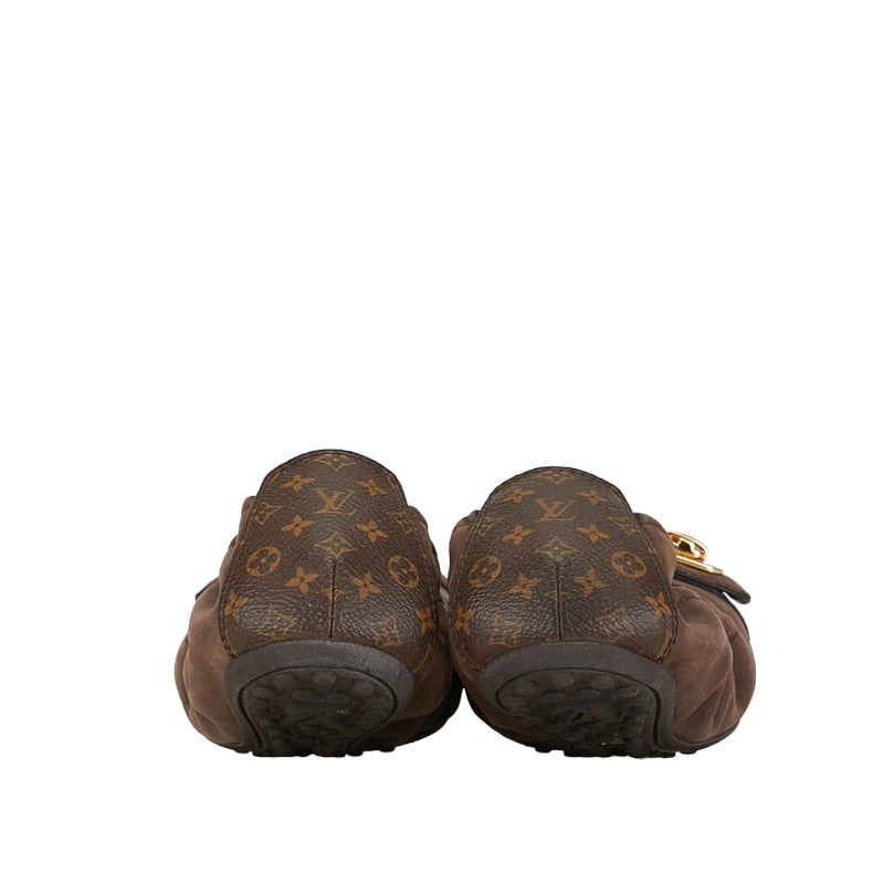 Louis Vuitton Monogram Pamps Flap Shoes Ballet Shoes Brown Leather Louis Vuitton
