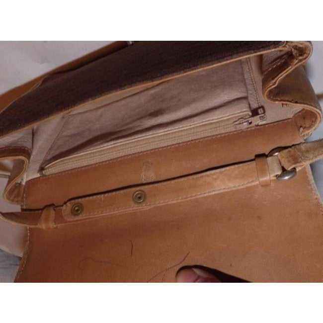Gucci Vintage Camel Leather Brown Small G Logo Print Canvas And Cross Body Bag