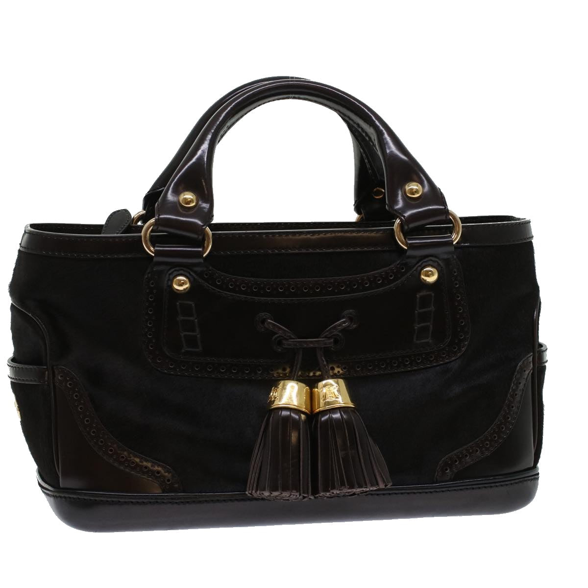 Luxury CELINE Hand Bag Enamel Harako Leather Dark Brown  45710