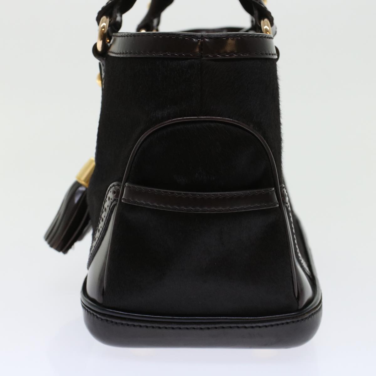 Luxury CELINE Hand Bag Enamel Harako Leather Dark Brown  45710