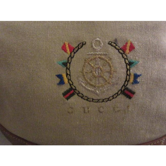 Gucci Vintage Pursesdesigner Purses Stone Colored Fabric And Brown Leather With Multi Colored Nautic