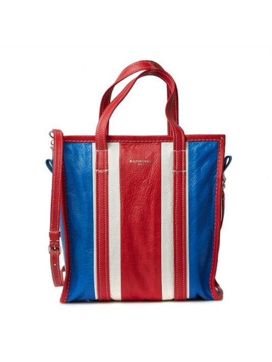 Luxury Balenciaga Trending 2026 Bazaar Striped Shopper Tote Bag Red Blue