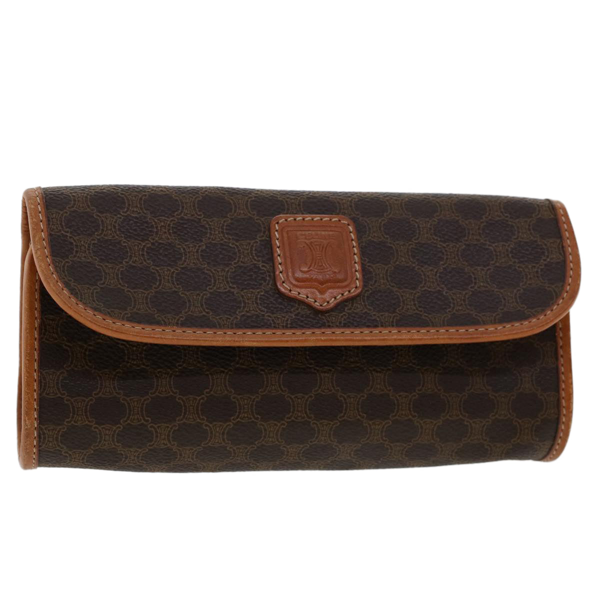 Luxury CELINE Macadam Canvas Pouch PVC Leather Brown  45910